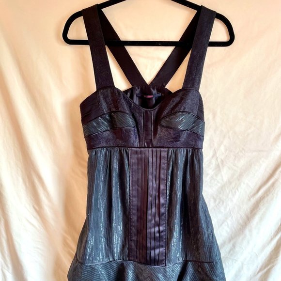 *LIKE NEW* ERICA DAVIES, Black Mixed Fabric Layered Hem Cocktail Dress - Picture 1 of 8